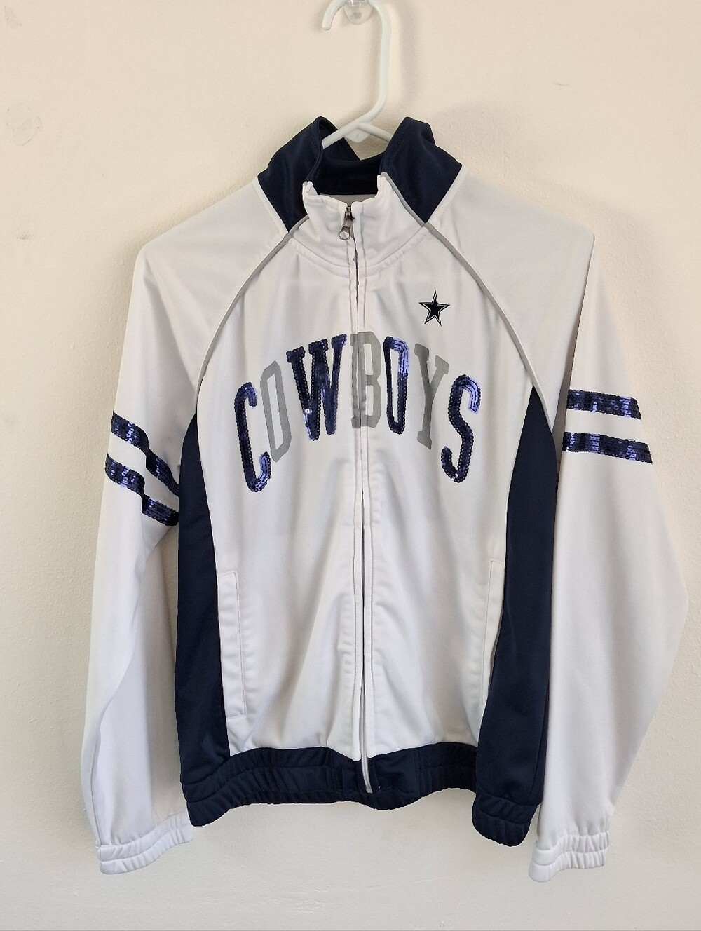 Dallas Cowboys NFL Sequin Full Zip Track Jacket Womans Large